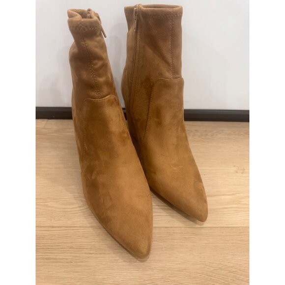 Tan Suede Pointed Toe Ankle Boots With Block Heel 9.5M - Picture 2 of 6